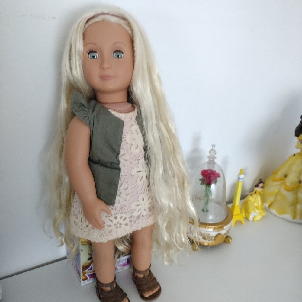 Our Generation Blonde Doll with Olive Vest and Lace Dress